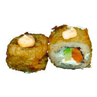 Salmón aguacate y queso uramaki tempurizado
